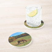 赤茶色の馬、秋の木、青空 コースター (側面)