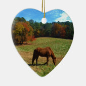 赤茶色の馬、秋の木、青空 セラミックオーナメント (右)