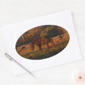 赤茶色の馬、秋の森。 楕円形シール (封筒)