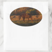 赤茶色の馬、秋の森。 楕円形シール (バッグ)