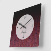 赤茶色の黒さび金グラデーション属パティナモノグラム スクエア壁時計 (傾斜)