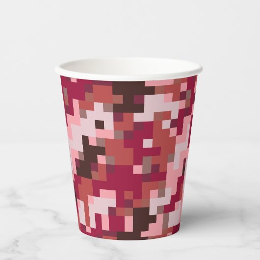 赤茶色デジタルカモフラージュ紙コップ 紙コップ (正面)