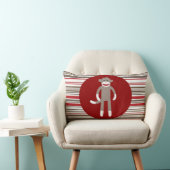 赤茶色赤い円のかわいいソックス猿は縞で飾ります ランバークッション (椅子)