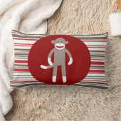 赤茶色赤い円のかわいいソックス猿は縞で飾ります ランバークッション (ブランケット)