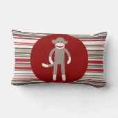 赤茶色赤い円のかわいいソックス猿は縞で飾ります ランバークッション (裏面)