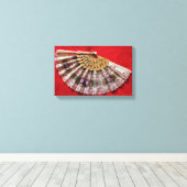 赤華美い背景にハンドヘルドファン キャンバスプリント (インサイチュ (ウッドフロア))