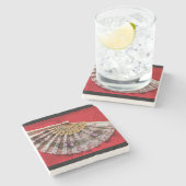 赤華美い背景にハンドヘルドファン ストーンコースター (横)