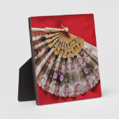 赤華美い背景にハンドヘルドファン フォトプラーク (正面)