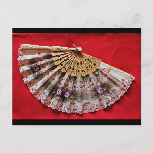 赤華美い背景にハンドヘルドファン ポストカード (正面)