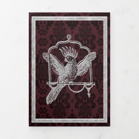 赤華美ダマスクヴィンテージウェディング 三つ折り招待状 (カバー)