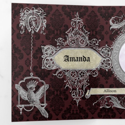 赤華美ダマスクヴィンテージウェディング 三つ折り招待状