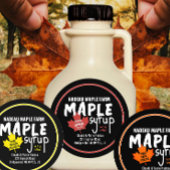 赤葉付シンプルきメープルシロップ瓶またはジャグラベル ラウンドシール