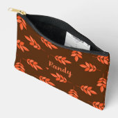 赤葉名前をカスタムするブラウン アクセサリーポーチ (見開き)