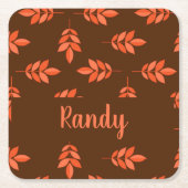 赤葉名前をカスタムするブラウン スクエアペーパーコースター (正面)