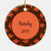 赤葉名前をカスタムするブラウン セラミックオーナメント (裏面)