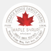 赤葉純粋なローカルラベル付きメープルシロップ ラウンドシール (正面)