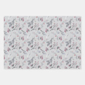 赤葉、青、黒の灰色の果実と赤の果実 ラッピングペーパーシート (正面3)