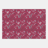 赤葉、青、黒の灰色の果実と赤の果実 ラッピングペーパーシート (正面)