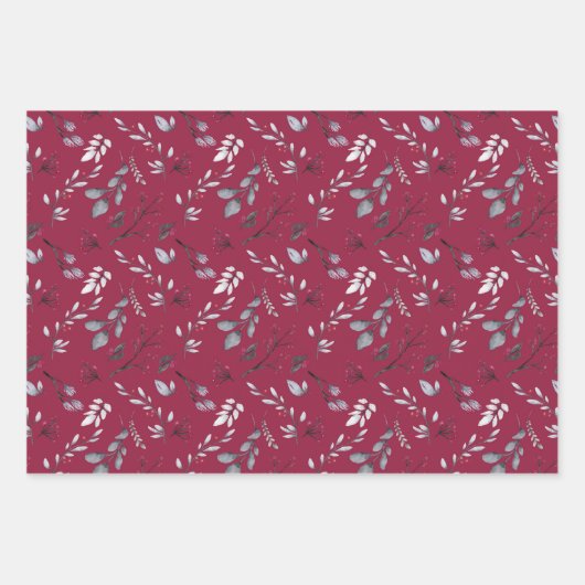 赤葉、青、黒の灰色の果実と赤の果実 ラッピングペーパーシート (正面)