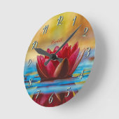 赤蓮花山水禅 ラウンド壁時計 (傾斜)