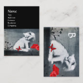 赤蝶モノグラム白猫、真珠 名刺 (正面/裏面)