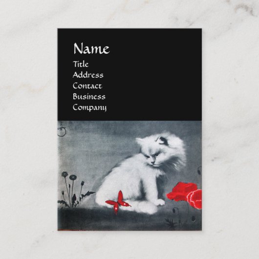 赤蝶モノグラム白猫、真珠 名刺 (正面)