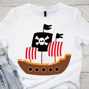 赤褐色お洒落海賊船 Tシャツ