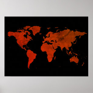 赤褐色の世界地図 ポスター