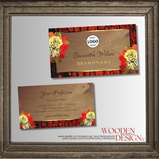 赤褐色の木の樹皮の木目のロゴフローラ 名刺