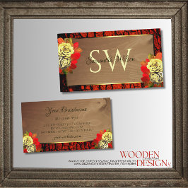 赤褐色の木の樹皮の木目イニシャルフローラ 名刺