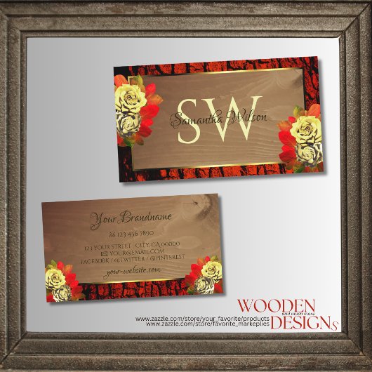 赤褐色の木の樹皮の木目イニシャルフローラ 名刺