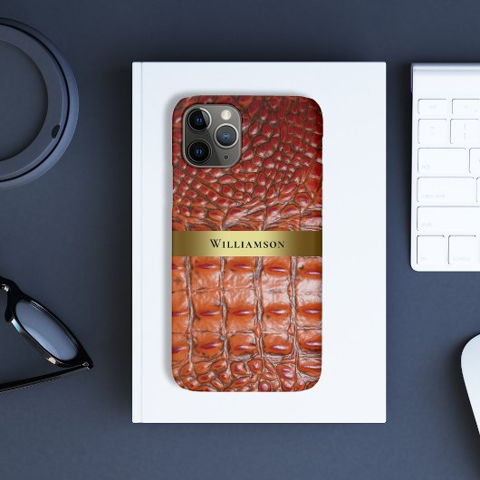 赤褐色の爬虫類デジタルレザー金ゴールド金属 Case-Mate iPhoneケース