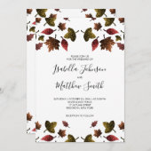 赤褐色の金ゴールド葉が秋結婚秋 招待状 (正面/裏面)