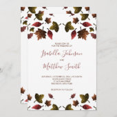 赤褐色の金ゴールド葉が秋結婚秋 招待状 (正面/裏面)