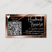 赤褐色スタイリッシュ銅枠ハートQRコード 名刺 (裏面)