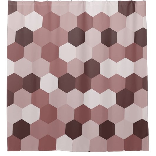 赤褐色モダン六方晶幾何学模様の色合い シャワーカーテン (正面)