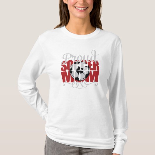 赤誇りを持った文字入りサッカーママ Tシャツ (正面)
