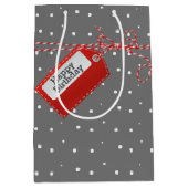 赤誕生日ギフトラベルオン水玉模様 ミディアムペーパーバッグ (正面)