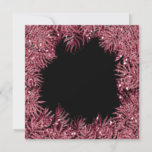 赤豆シダの葉フレームメタリックブラックピンクセンター 招待状 (裏面)