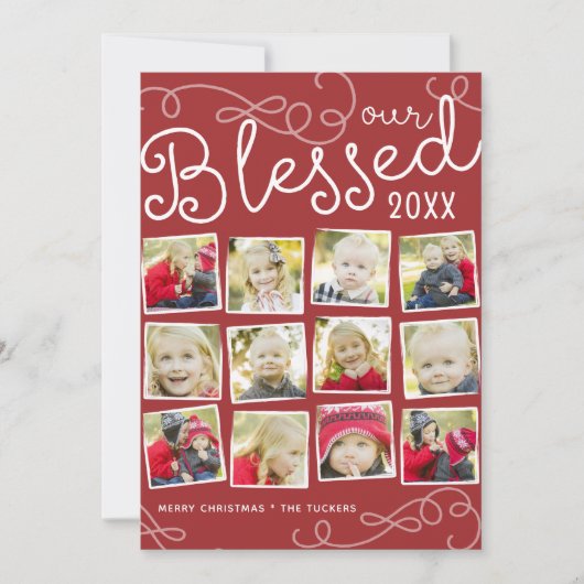 赤賛美でコラージュのクリスマスフォトカード シーズンカード (正面)