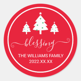 赤賛美のクリスマスツリーの姓 ラウンドシール