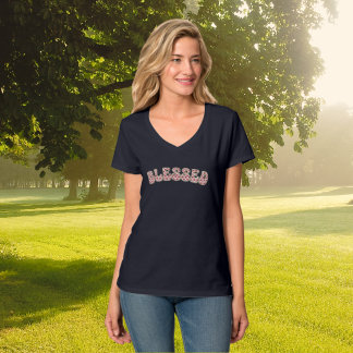 赤賛美白フローラ感謝レトロ文字 Tシャツ