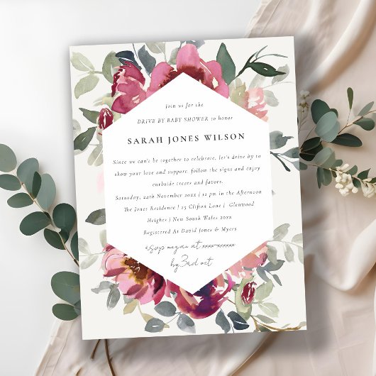 赤赤面バラフローラドライブバイベビーシャワー ポストカード