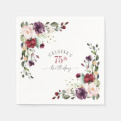 赤赤面紫エレガントフローラ75誕生日 スタンダードカクテルナプキン (正面)