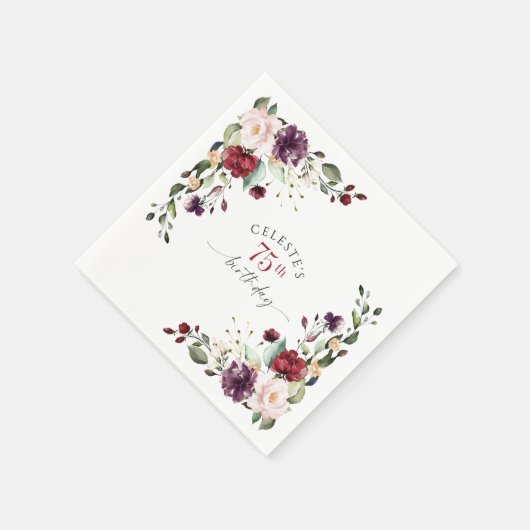 赤赤面紫エレガントフローラ75誕生日 スタンダードカクテルナプキン (角)