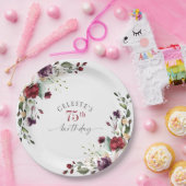 赤赤面紫エレガントフローラ75誕生日 ペーパープレート (パーティー)