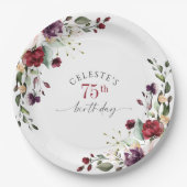 赤赤面紫エレガントフローラ75誕生日 ペーパープレート (正面)