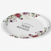 赤赤面紫エレガントフローラ80誕生日 ペーパープレート (アングル)