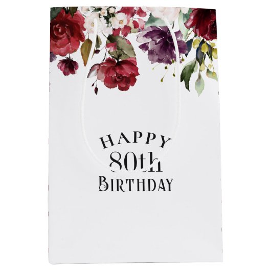 赤赤面紫エレガントフローラ80誕生日 ミディアムペーパーバッグ (正面)