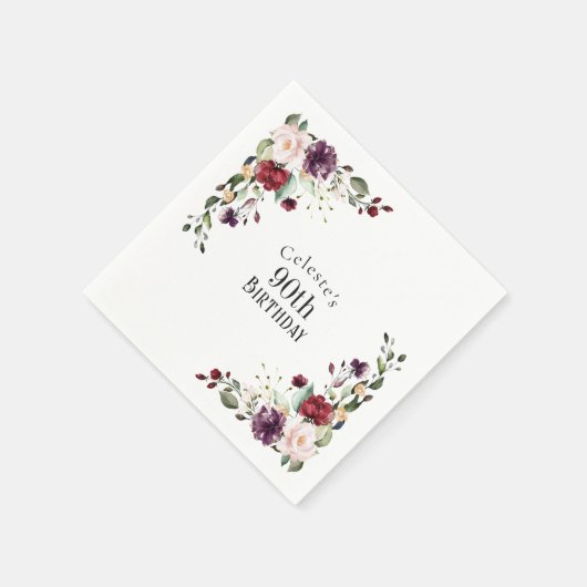 赤赤面紫エレガントフローラ90誕生日 スタンダードカクテルナプキン (角)